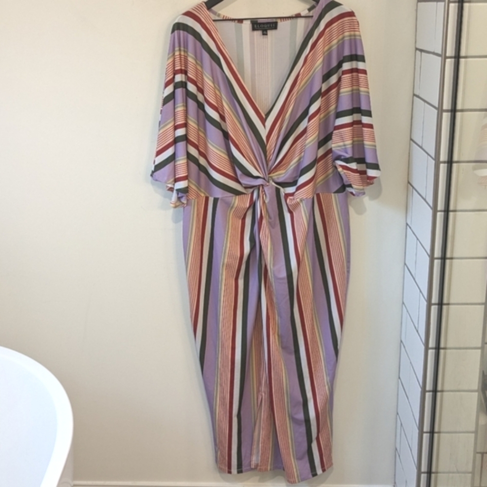 Eloquii Multicolored Stripe Twist Front V Neck Dr… - image 2